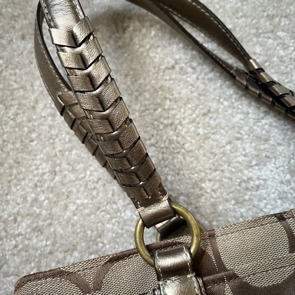 Coach Signature Print Brown and Tan Handbag Purse - Picture 8 of 10